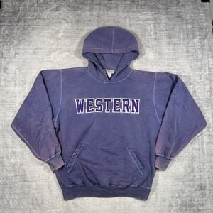 UWO Western University Swetshirt Mens Medium Purple Vtg Hoodie Made In Canada